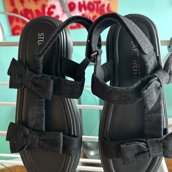 Stuart Weitzman Sofia Nolita Sandal Black Denim w Bows 9 - Picture 8 of 8